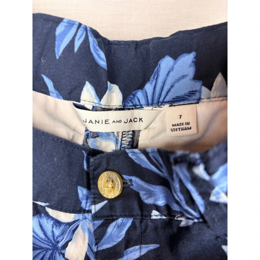 Janie and Jack‎ Girls 7 Navy Blue Tropical Floral Chino Shorts Summer Vacation